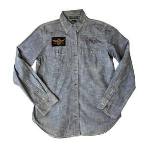 Vintage Ralph Lauren Button Up Shirt Denim Aviation Nautical Women's S